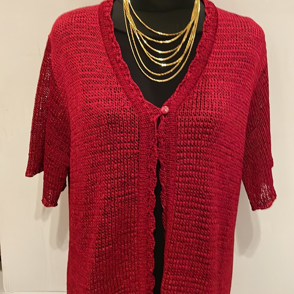 Sag Harbour Womens Short Sleeve open knit One Button Sweater Cardigan size 1X